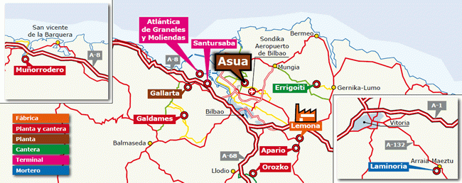 Localizacin mapa de la planta de Asua - Hormign