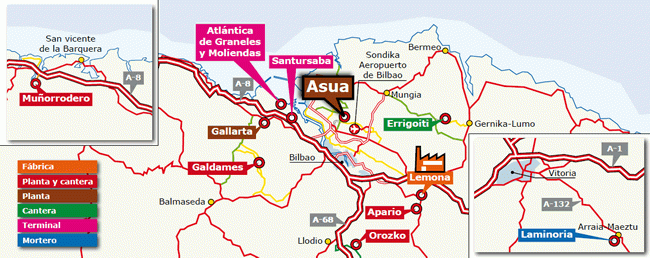 Localización mapa de la planta de Asua - Hormigón